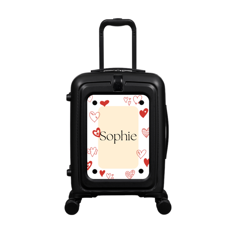 Modify - Suitcase with Personalised Panel (Hearts Border - Name)